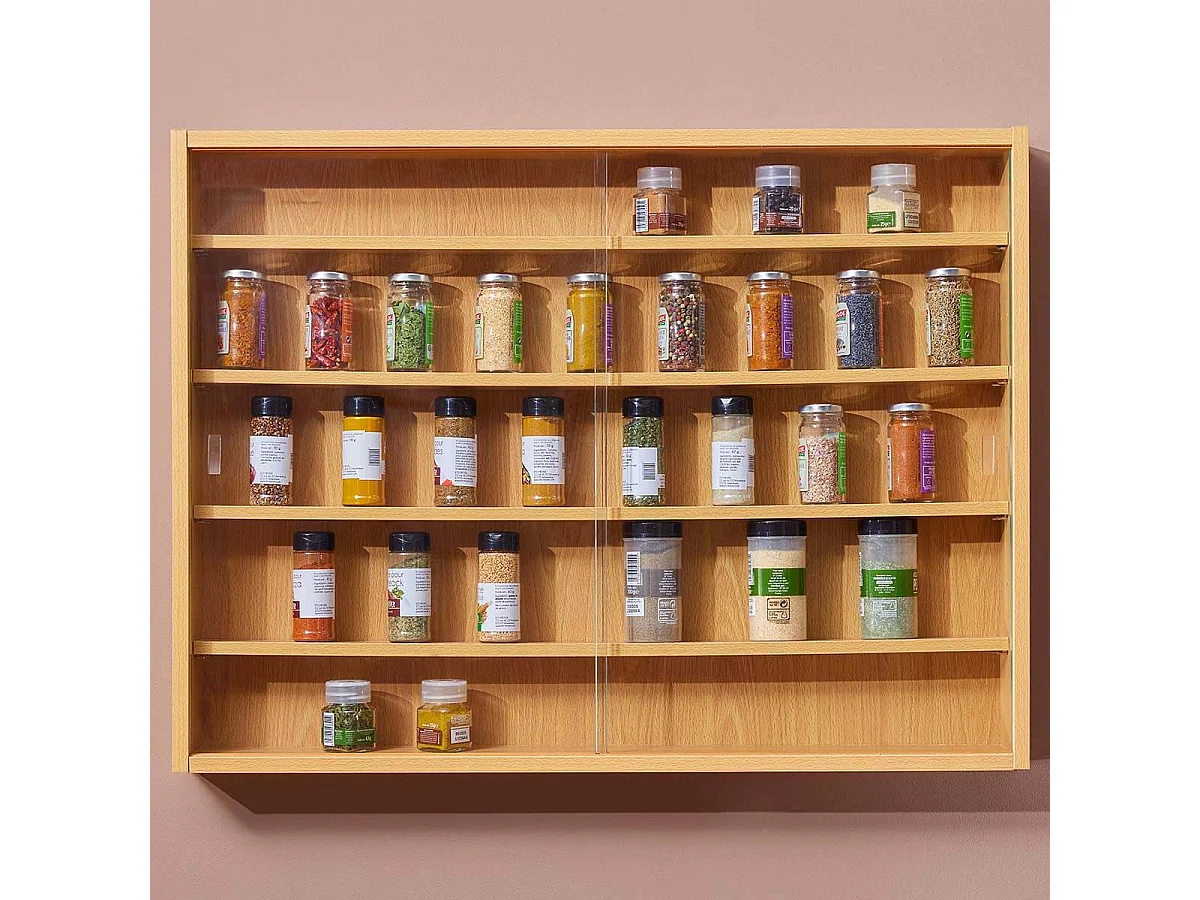 COLLECT - Vitrine Murale 5 Compartiments Aspect Hêtre