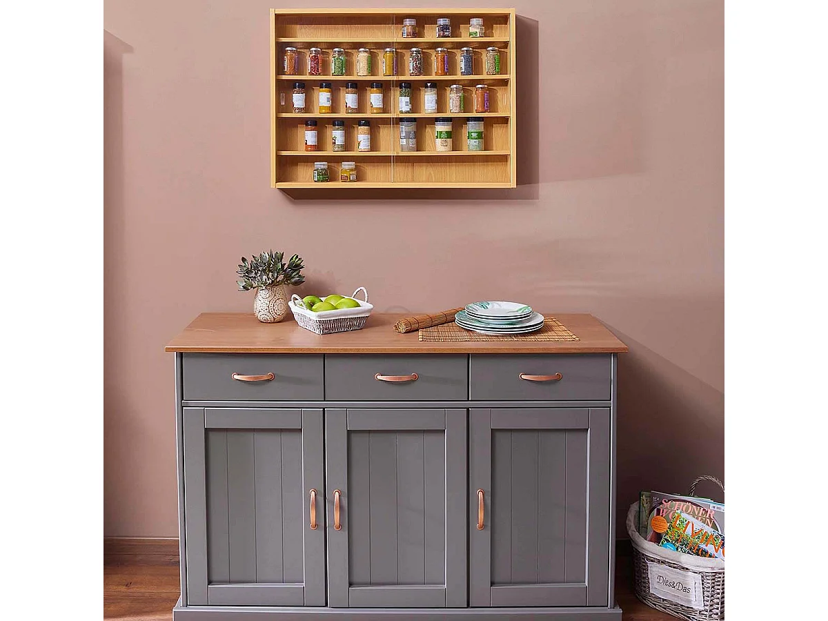 COLLECT - Vitrine Murale 5 Compartiments Aspect Hêtre