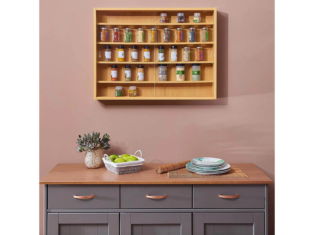 COLLECT - Vitrine Murale 5 Compartiments Aspect Hêtre