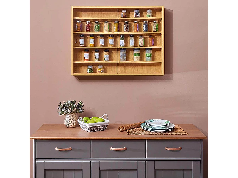 COLLECT - Vitrine Murale 5 Compartiments Aspect Hêtre