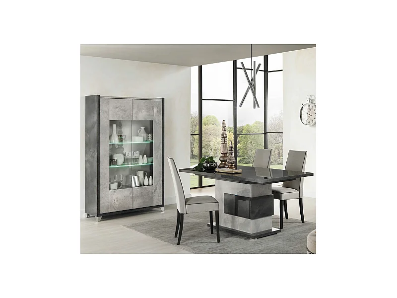 HOFFMAN - Vitrine 2 Portes Gris Aspect Pierre avec Led
