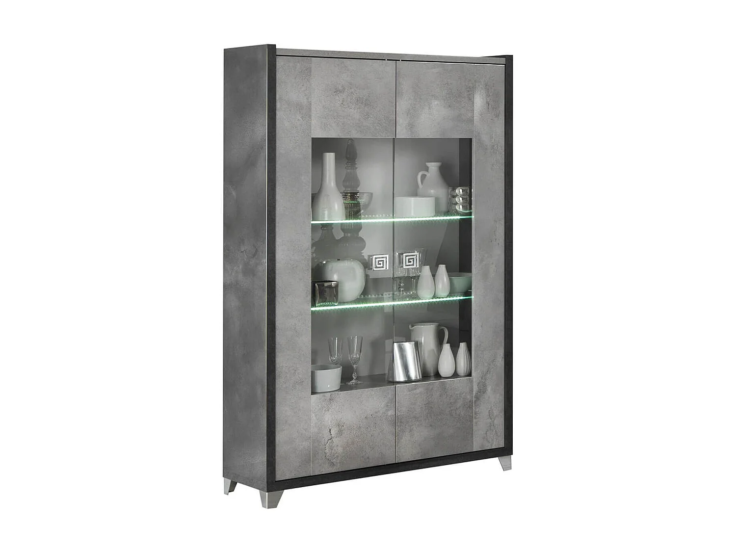 HOFFMAN - Vitrine 2 Portes Gris Aspect Pierre avec Led