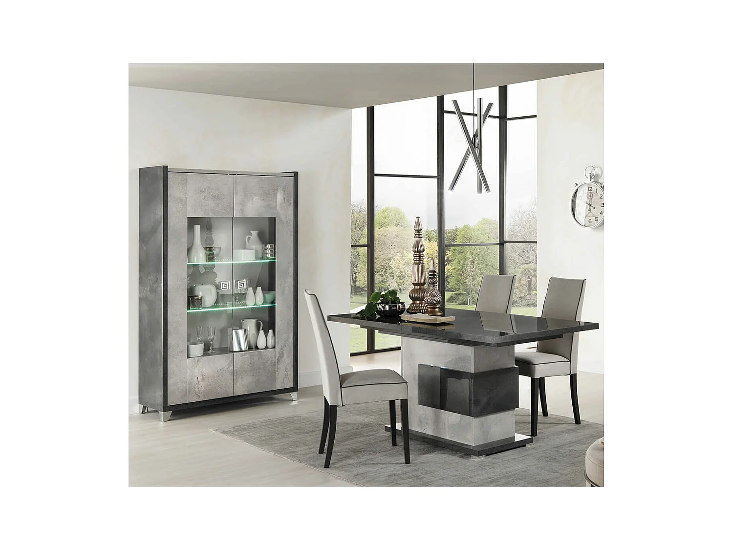 HOFFMAN - Vitrine 2 Portes Gris Aspect Pierre avec Led