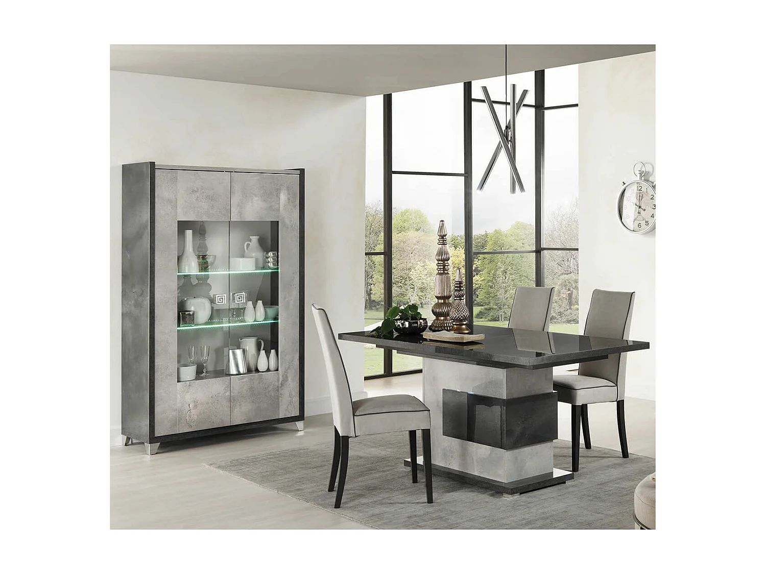 HOFFMAN - Vitrine 2 Portes Gris Aspect Pierre avec Led