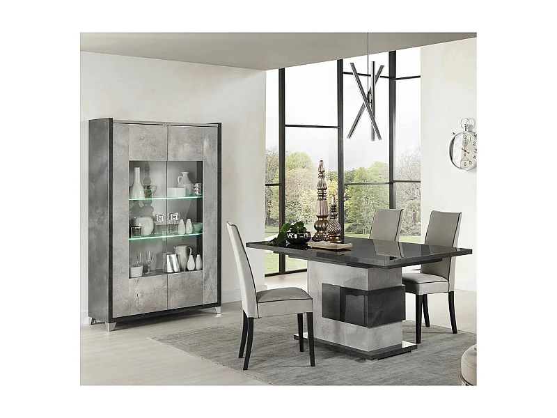 HOFFMAN - Vitrine 2 Portes Gris Aspect Pierre avec Led