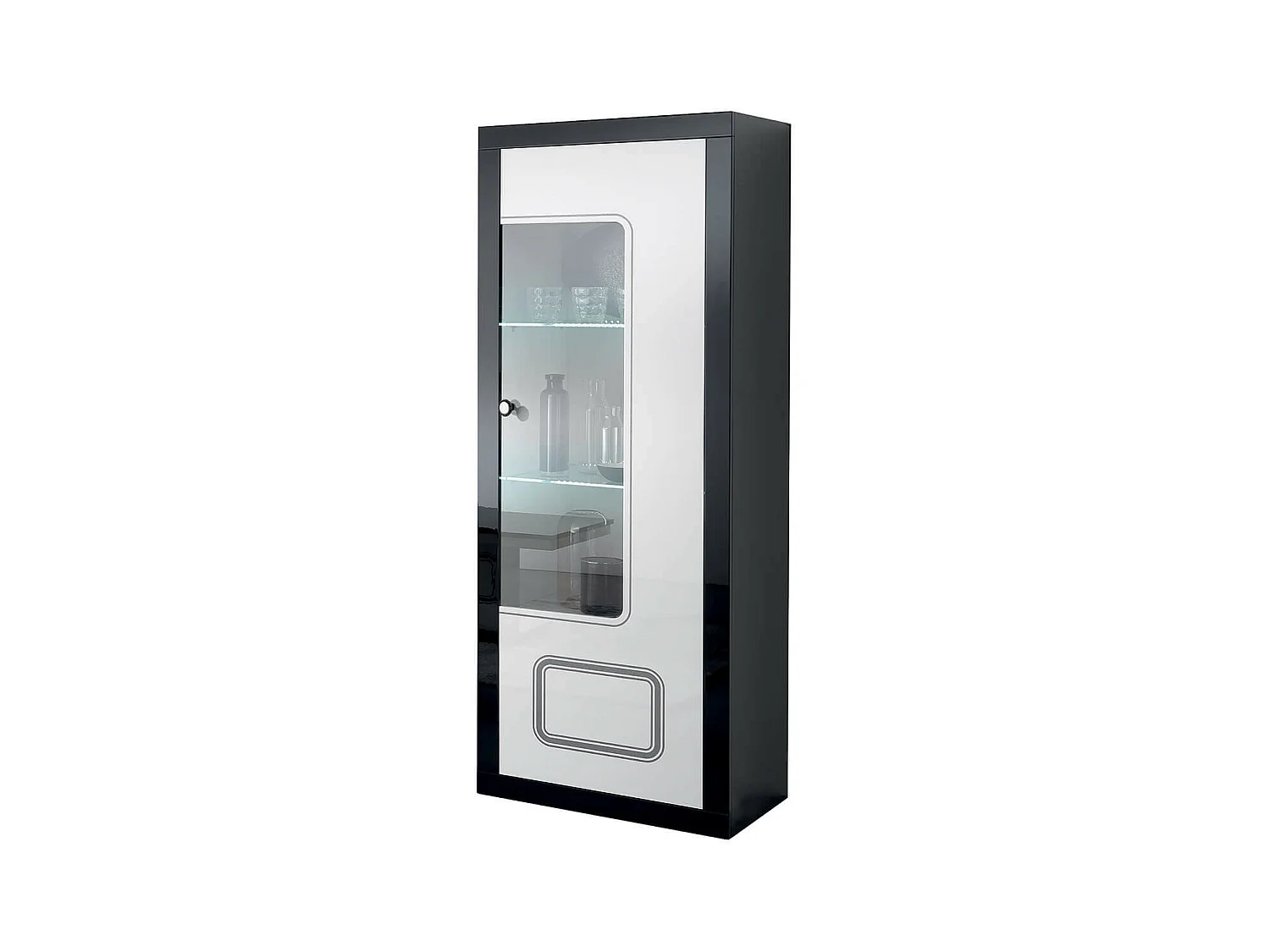 ROBBIE - Vitrine 1 Porte Droite Laqué Noir et Blanc