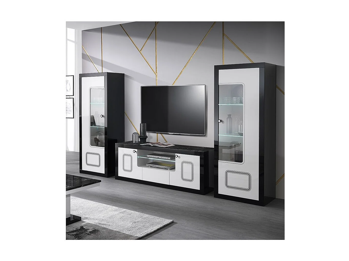 ROBBIE - Vitrine 1 Porte Droite Laqué Noir et Blanc