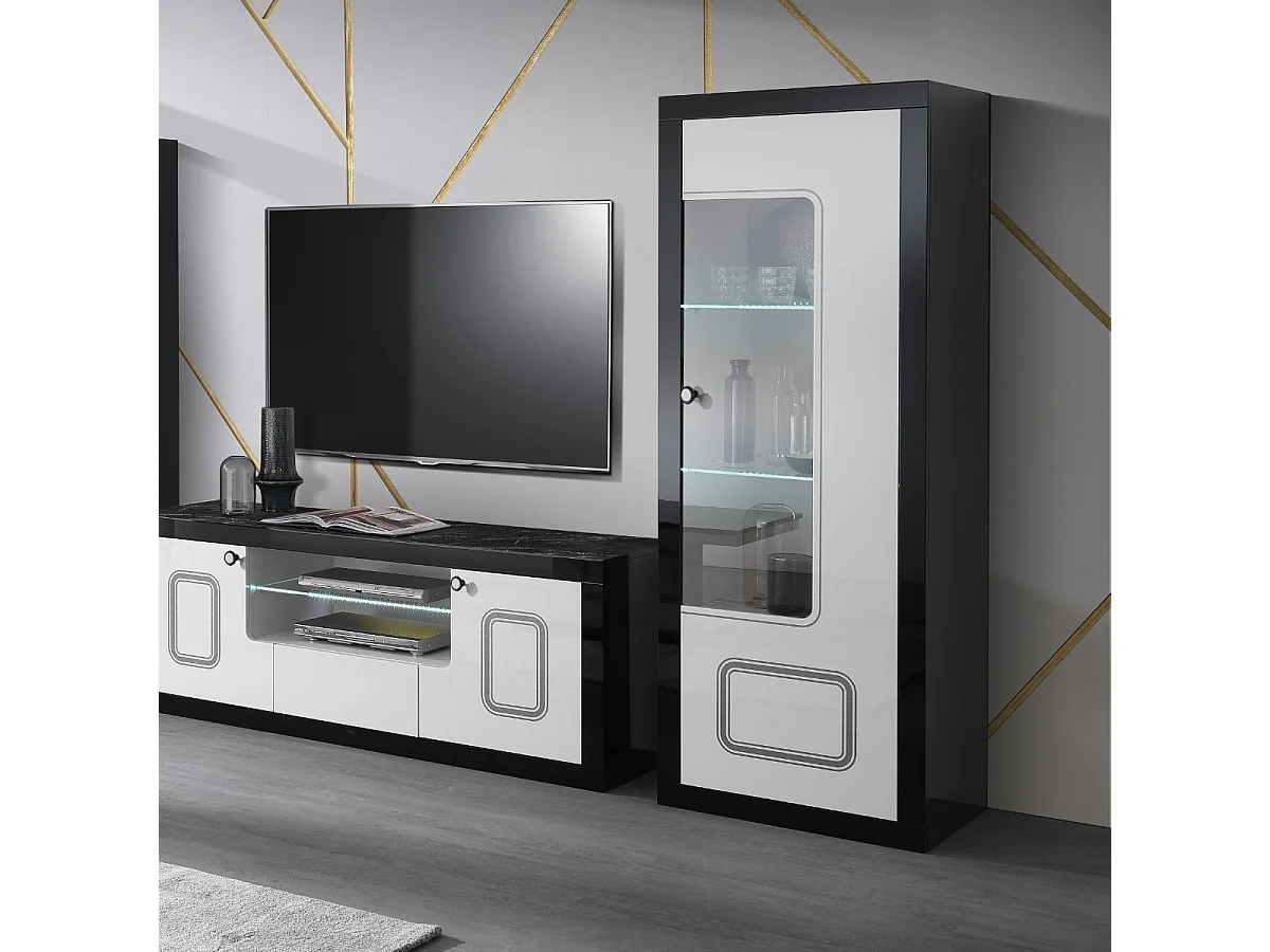 ROBBIE - Vitrine 1 Porte Droite Laqué Noir et Blanc