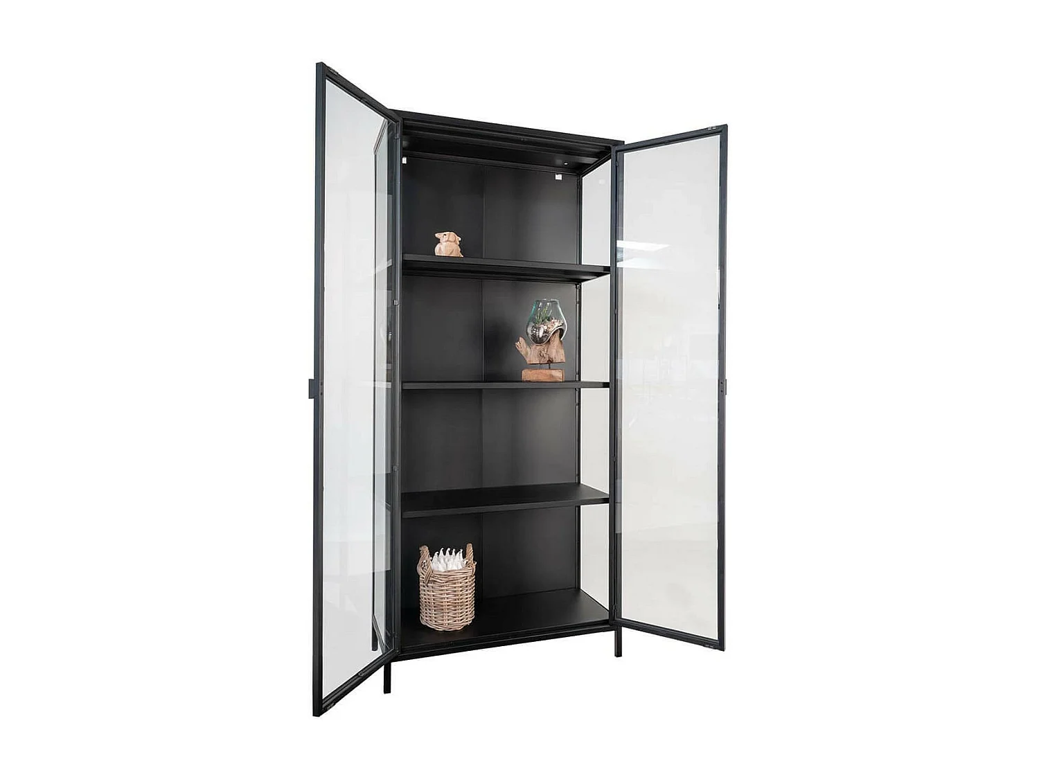 HENDRA - Vitrine 2 Portes Verre et Acier Noir H175cm
