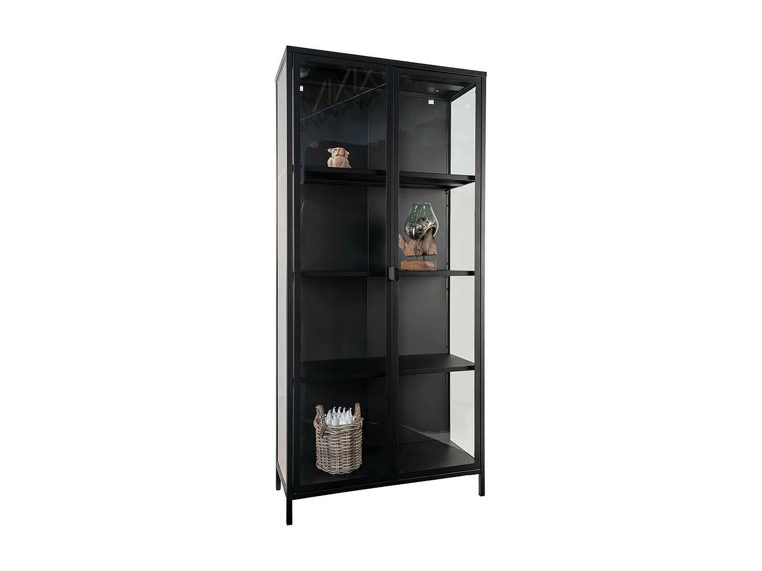 HENDRA - Vitrine 2 Portes Verre et Acier Noir H175cm