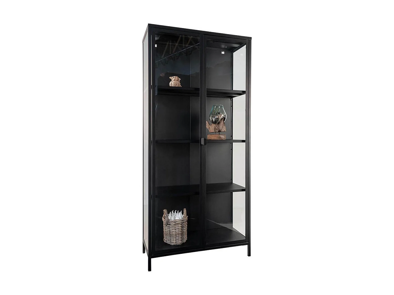 HENDRA - Vitrine 2 Portes Verre et Acier Noir H175cm