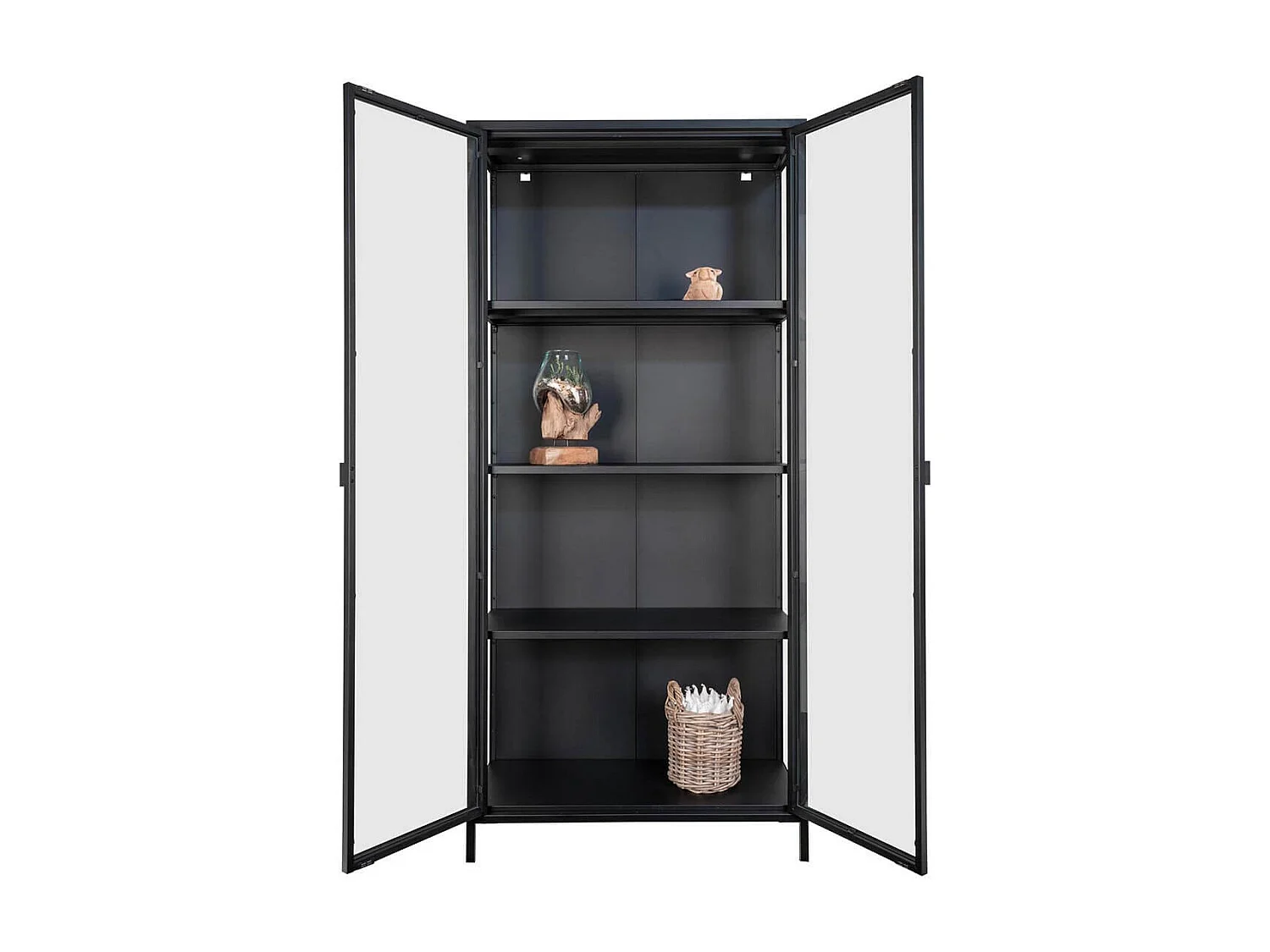 HENDRA - Vitrine 2 Portes Verre et Acier Noir H175cm