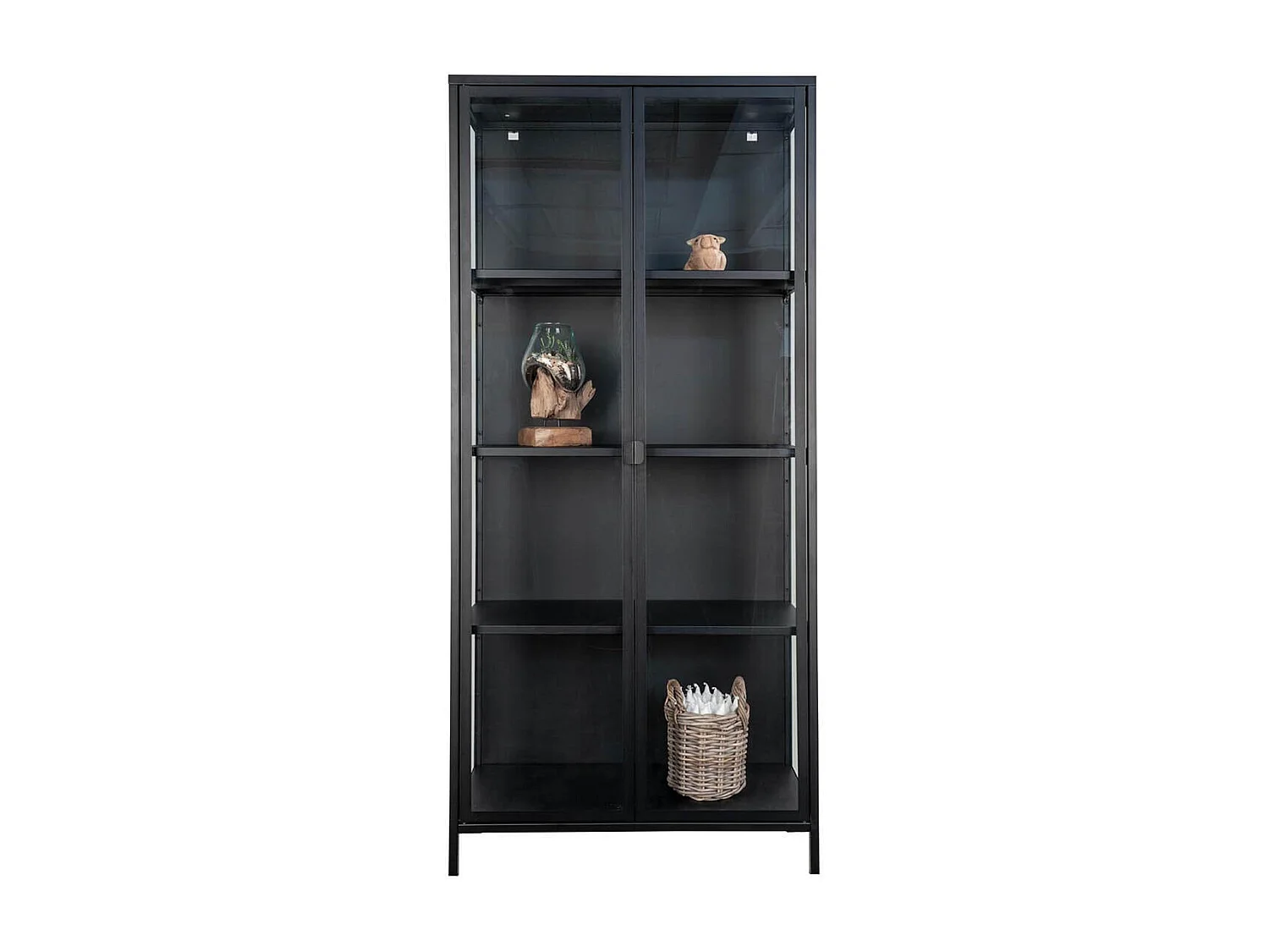 HENDRA - Vitrine 2 Portes Verre et Acier Noir H175cm
