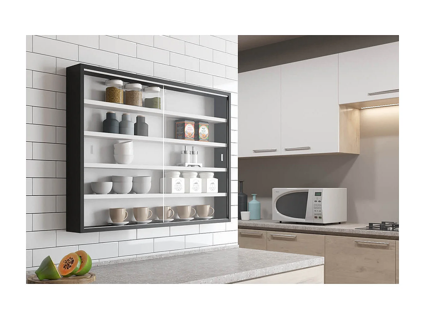 COLLECT N&B - Vitrine Murale 5 Compartiments Noire et Blanche