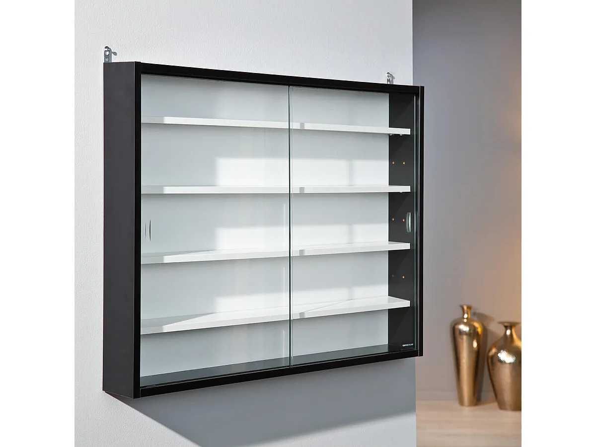 COLLECT N&B - Vitrine Murale 5 Compartiments Noire et Blanche