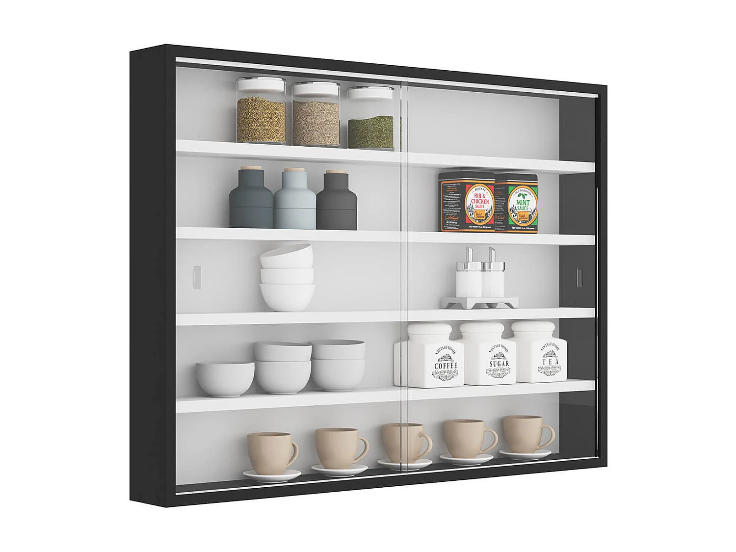 COLLECT N&B - Vitrine Murale 5 Compartiments Noire et Blanche