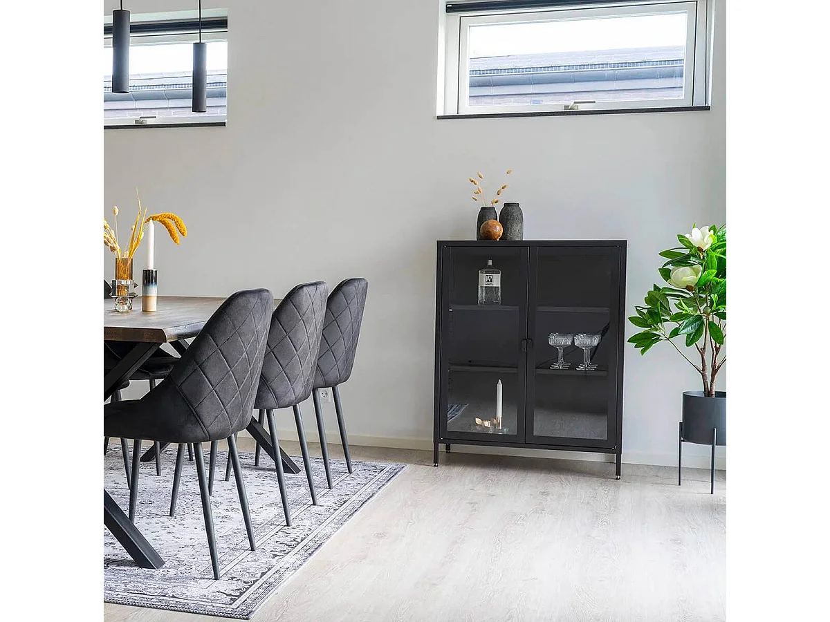 HENDRA - Vitrine 2 Portes Verre et Acier Noir H101cm