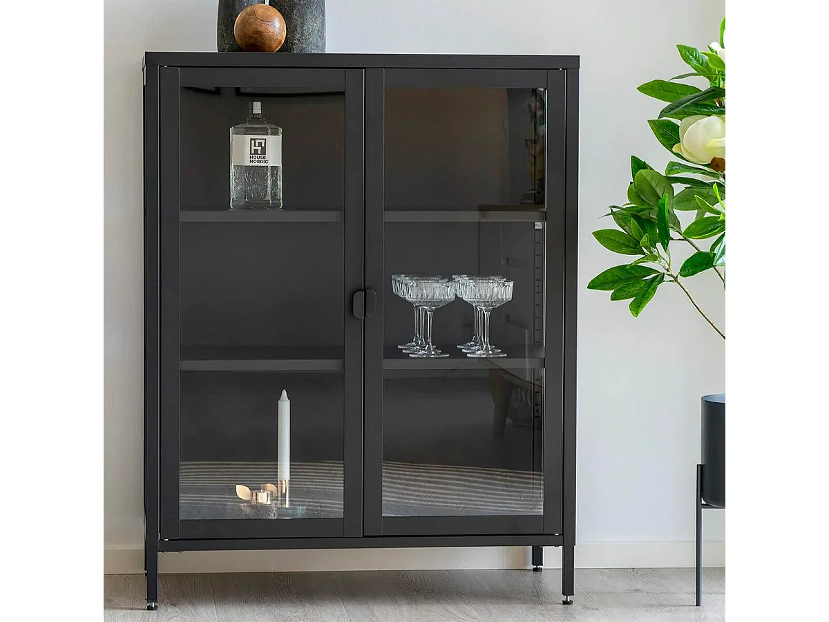 HENDRA - Vitrine 2 Portes Verre et Acier Noir H101cm