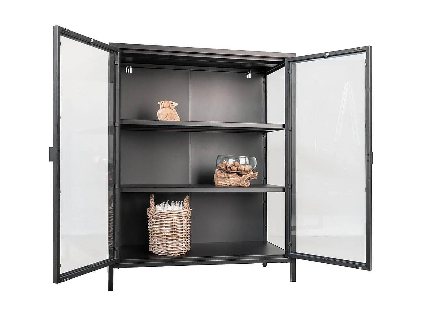 HENDRA - Vitrine 2 Portes Verre et Acier Noir H101cm