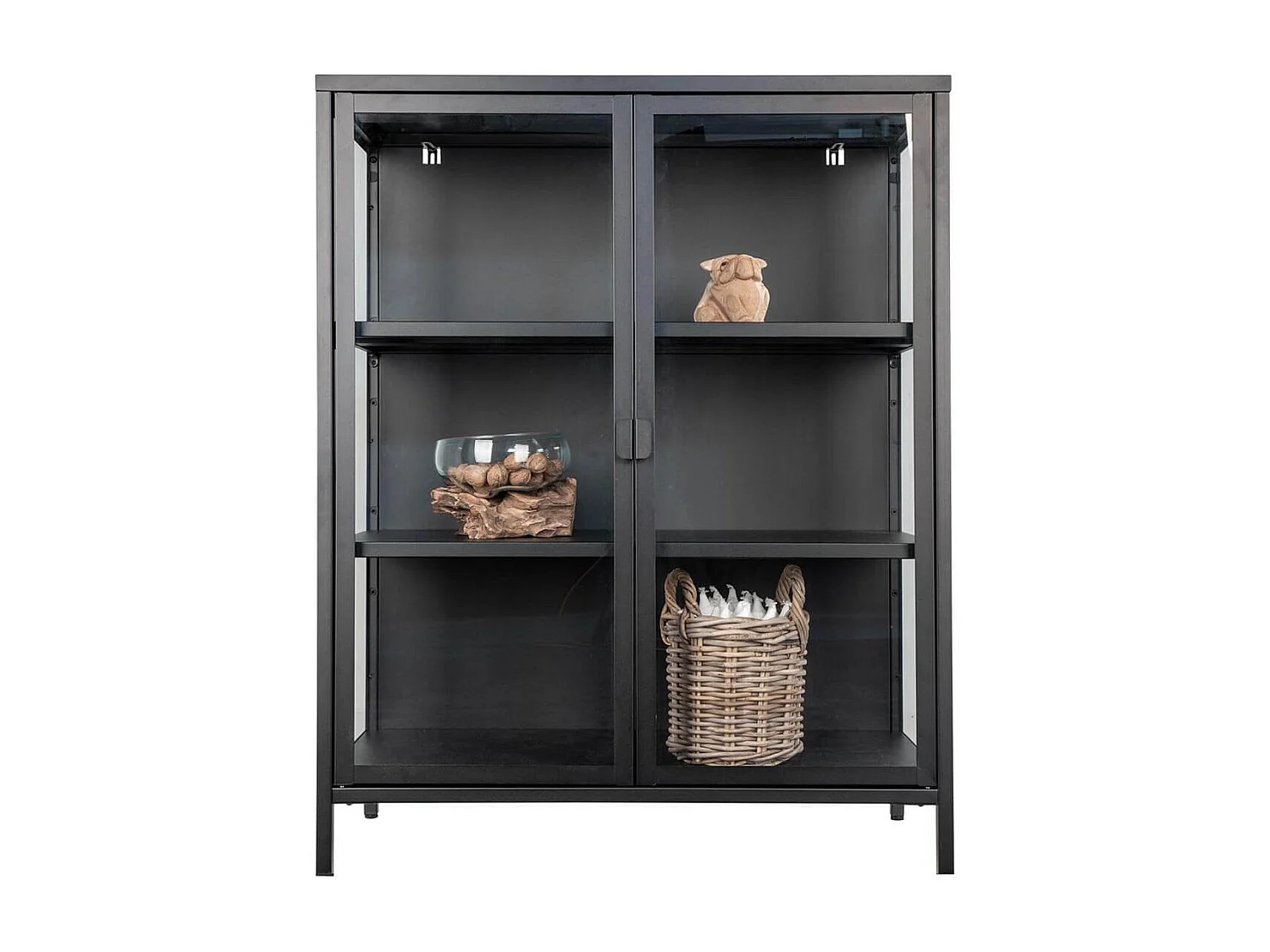 HENDRA - Vitrine 2 Portes Verre et Acier Noir H101cm