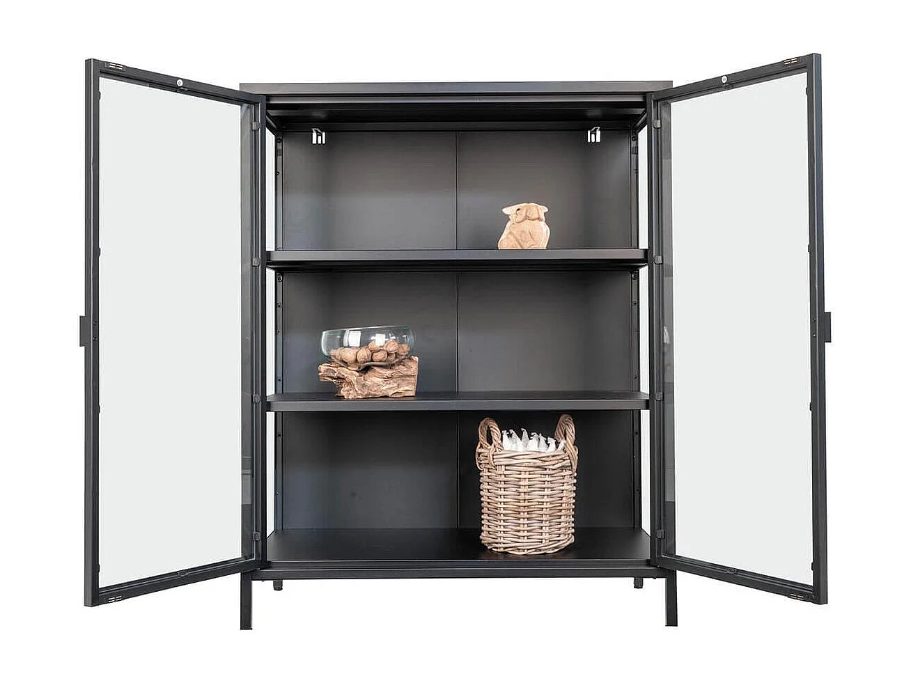 HENDRA - Vitrine 2 Portes Verre et Acier Noir H101cm