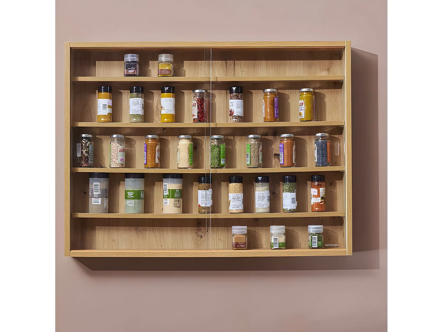 COLLECT - Vitrine Murale 5 Compartiments Aspect Chêne Artisan