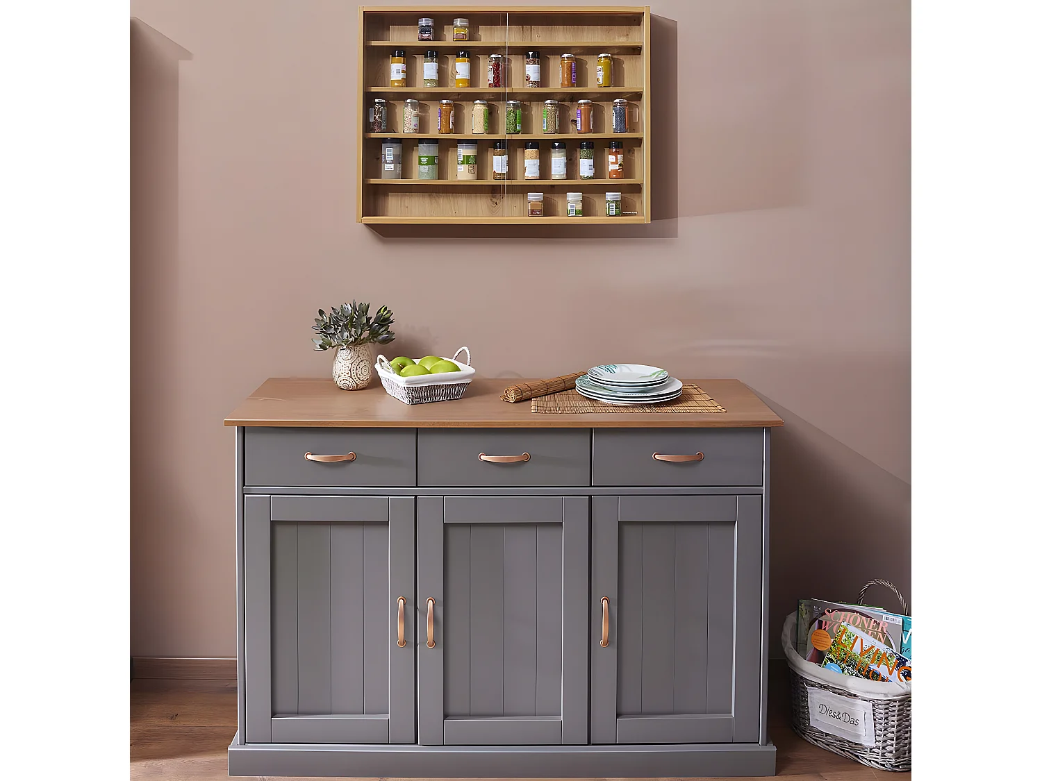 COLLECT - Vitrine Murale 5 Compartiments Aspect Chêne Artisan