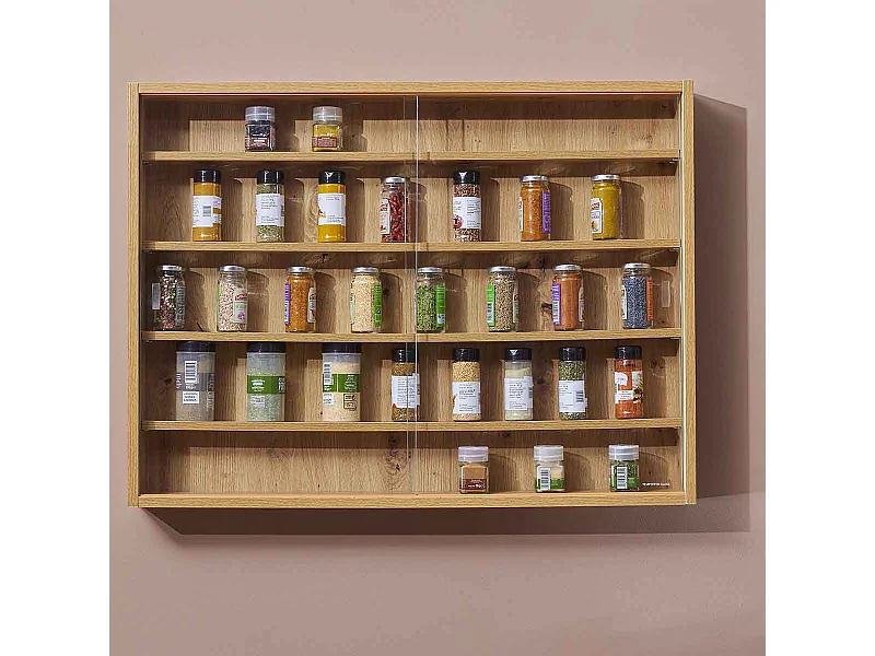 COLLECT - Vitrine Murale 5 Compartiments Aspect Chêne Artisan