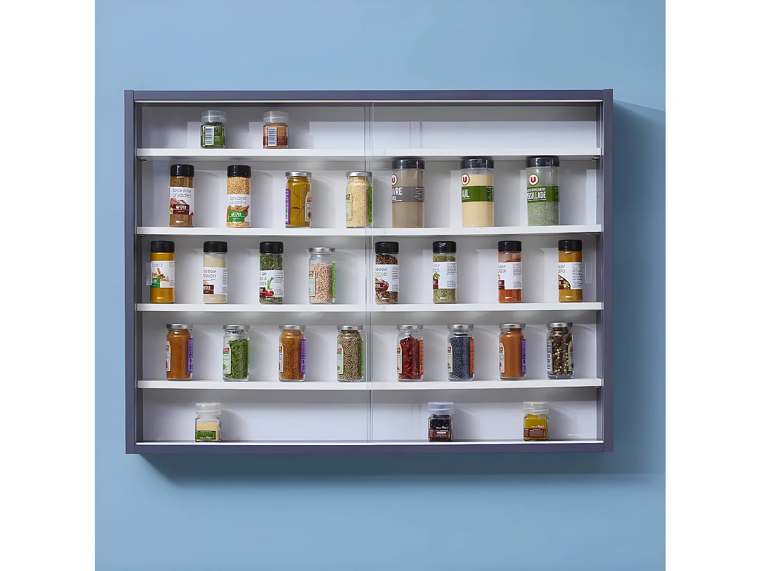 COLLECT - Vitrine Murale 5 Compartiments Grise et Blanche