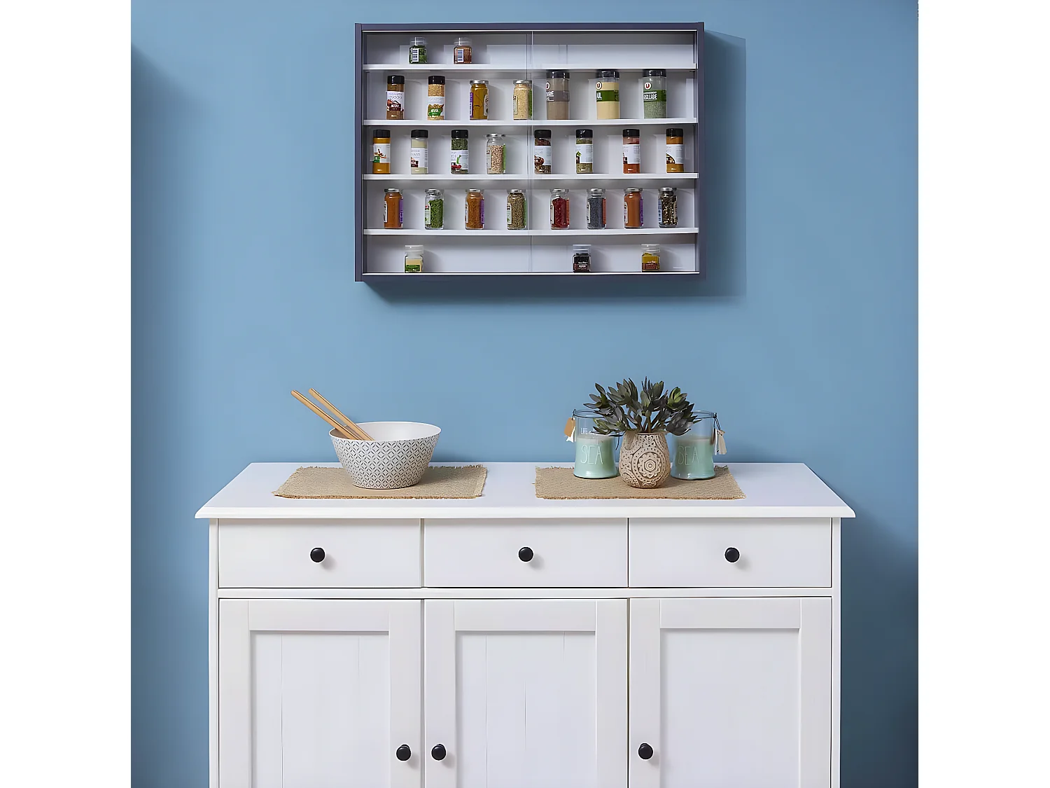 COLLECT - Vitrine Murale 5 Compartiments Grise et Blanche