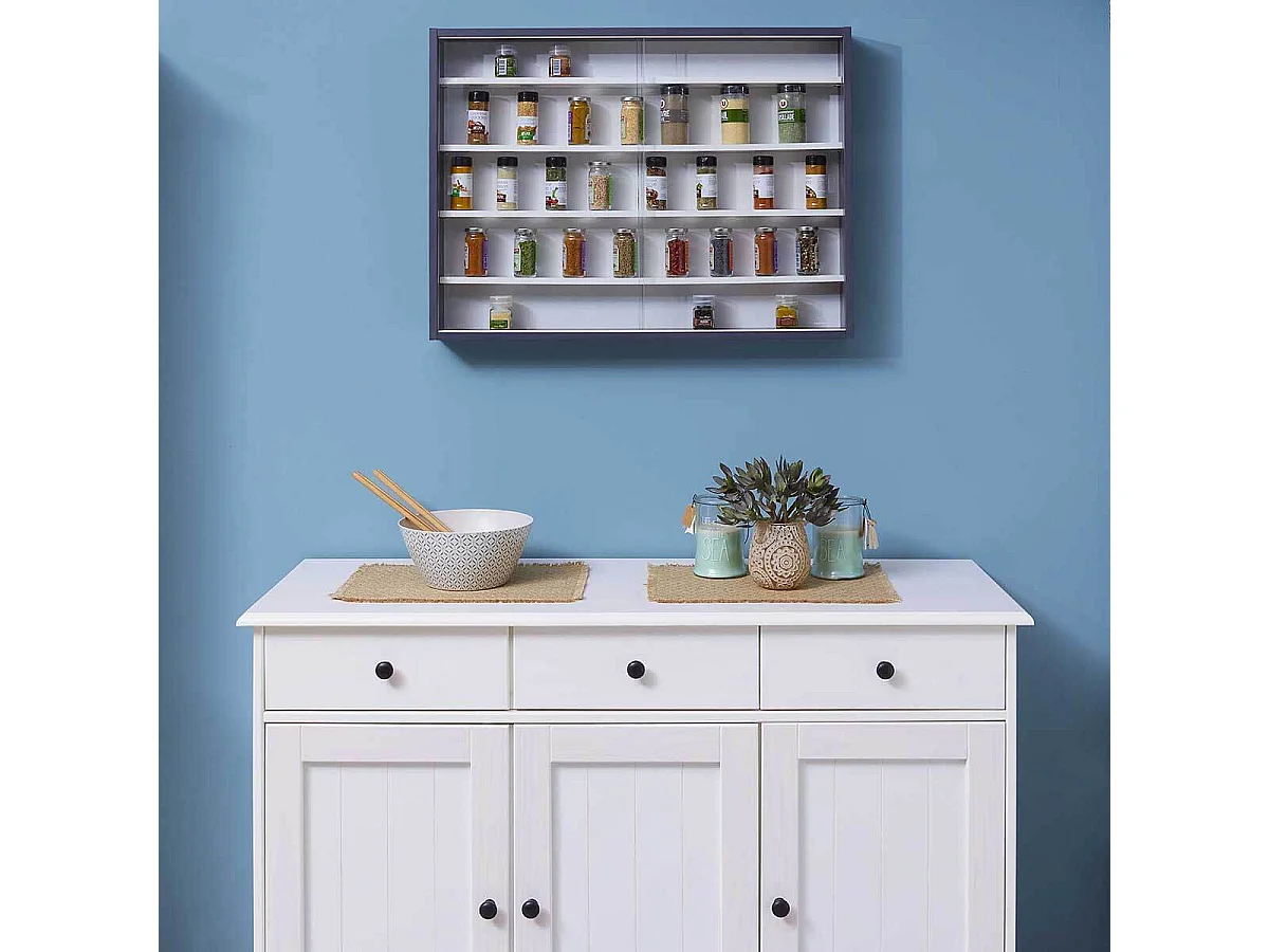 COLLECT - Vitrine Murale 5 Compartiments Grise et Blanche