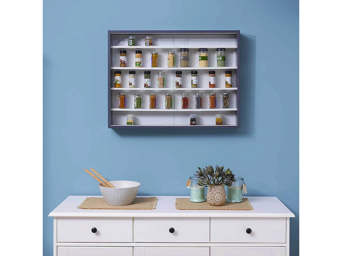 COLLECT - Vitrine Murale 5 Compartiments Grise et Blanche