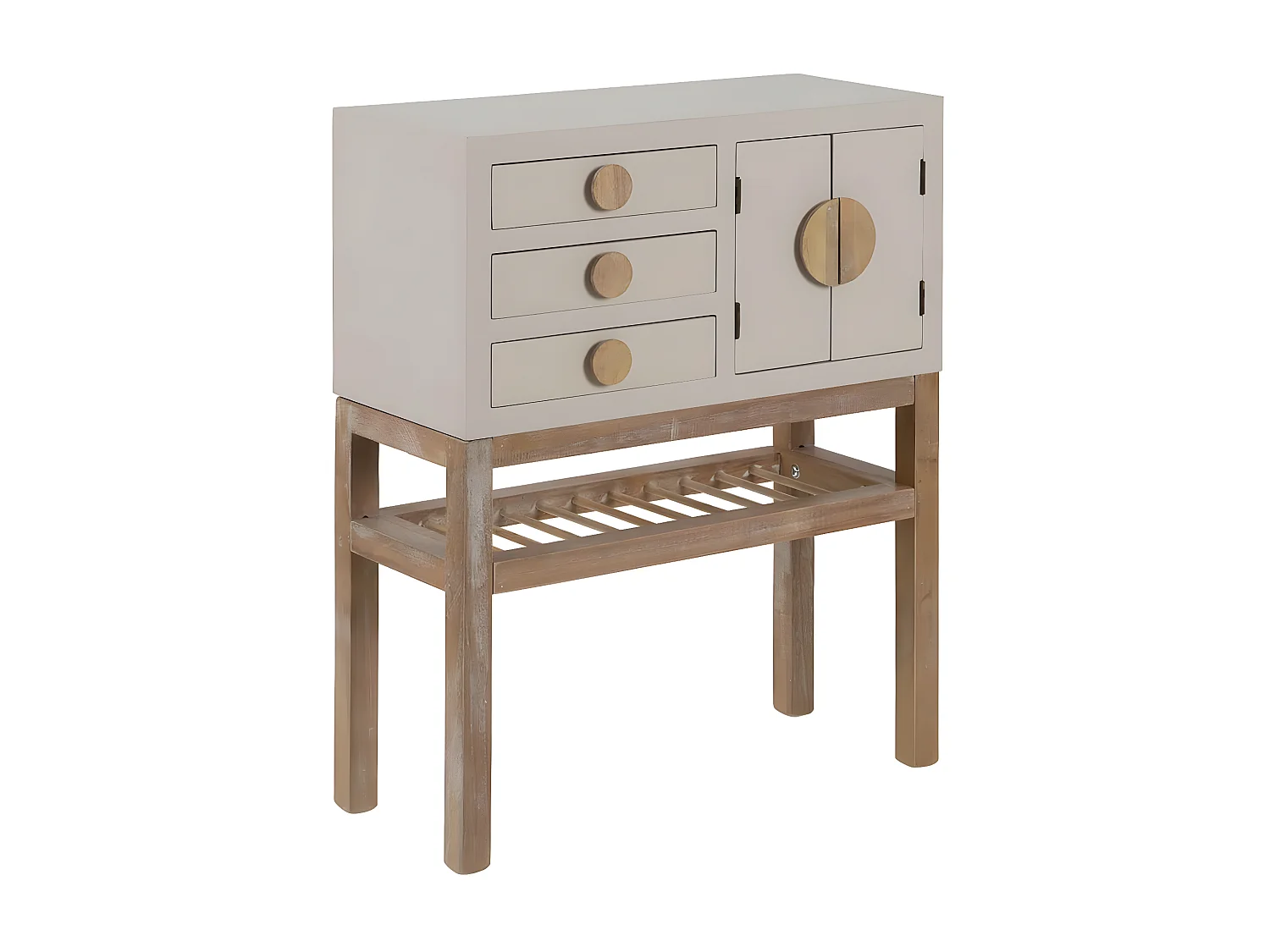 MYSTIC - Meuble 2 Portes 3 Tiroirs en Paulownia et MDF