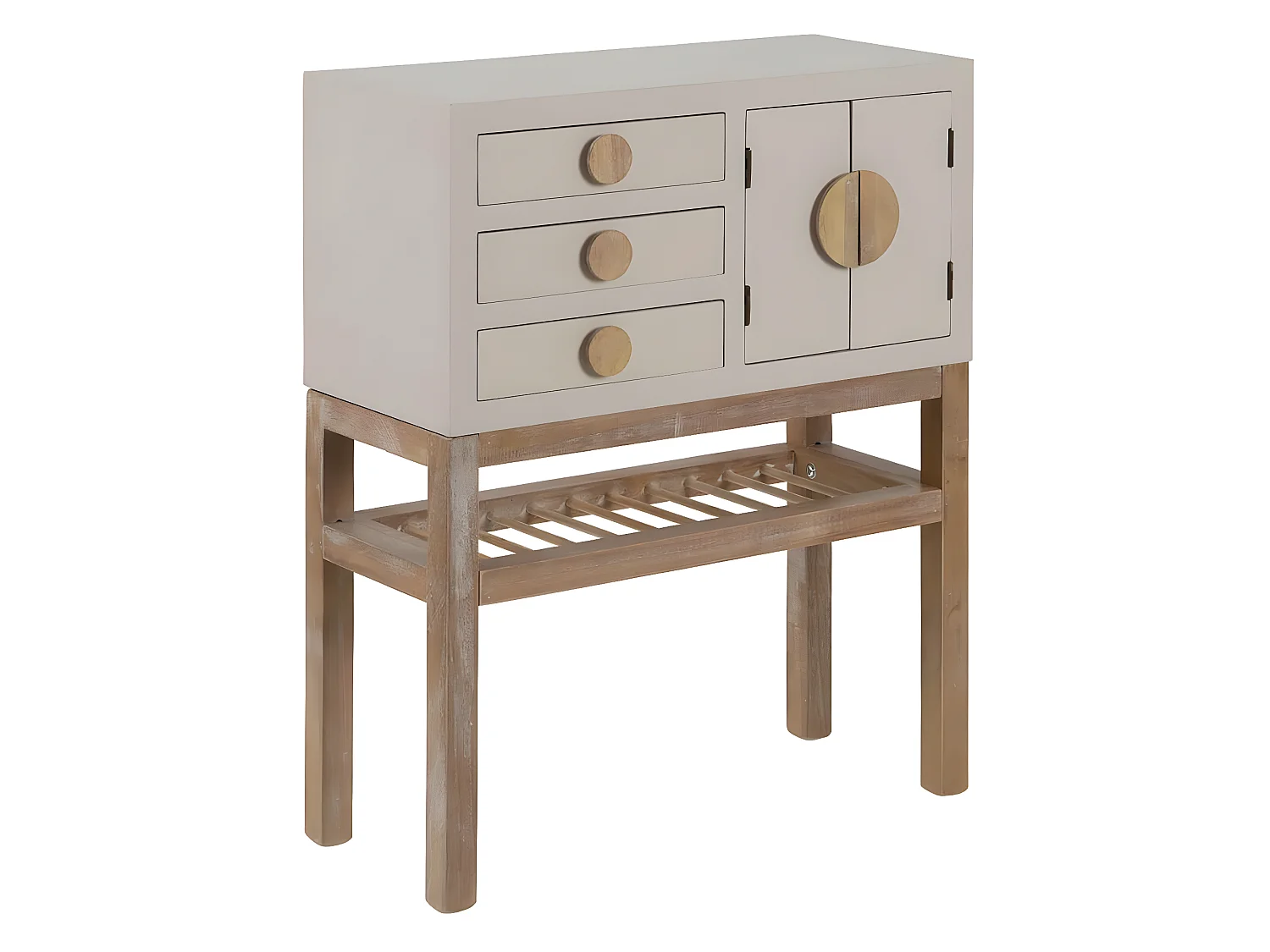 MYSTIC - Meuble 2 Portes 3 Tiroirs en Paulownia et MDF