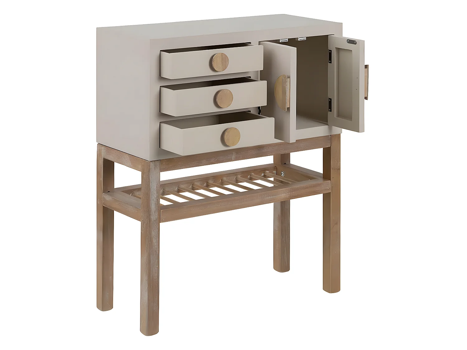 MYSTIC - Meuble 2 Portes 3 Tiroirs en Paulownia et MDF