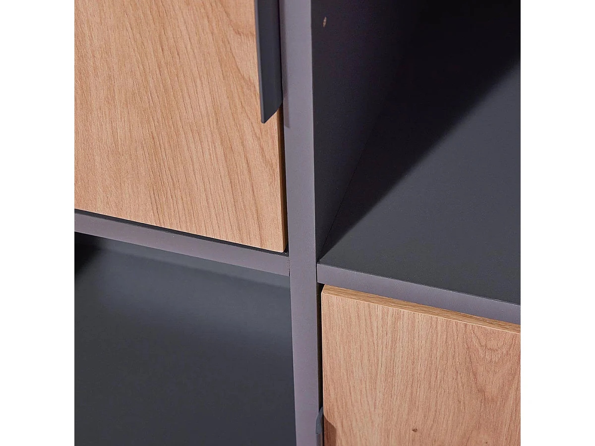 OPHELY - Meuble 5 Portes 5 Niches Anthracite et Effet Bois