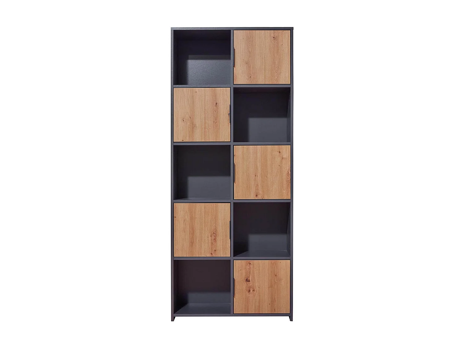 OPHELY - Meuble 5 Portes 5 Niches Anthracite et Effet Bois