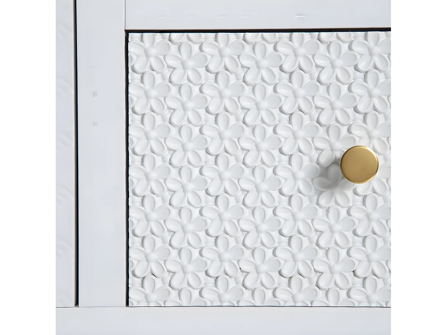 DELLA - Meuble 1 Porte 5 Tiroirs Bois Massif et Motif Floral