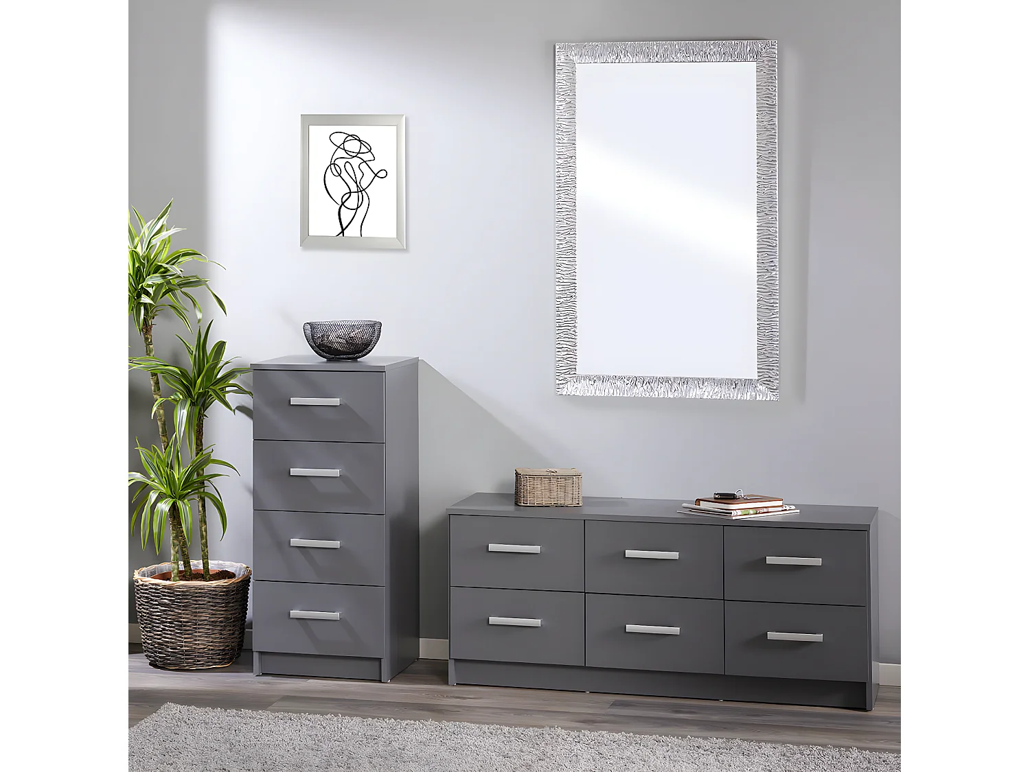 ZEINE - Meuble de Rangement 4 Tiroirs Gris Graphite