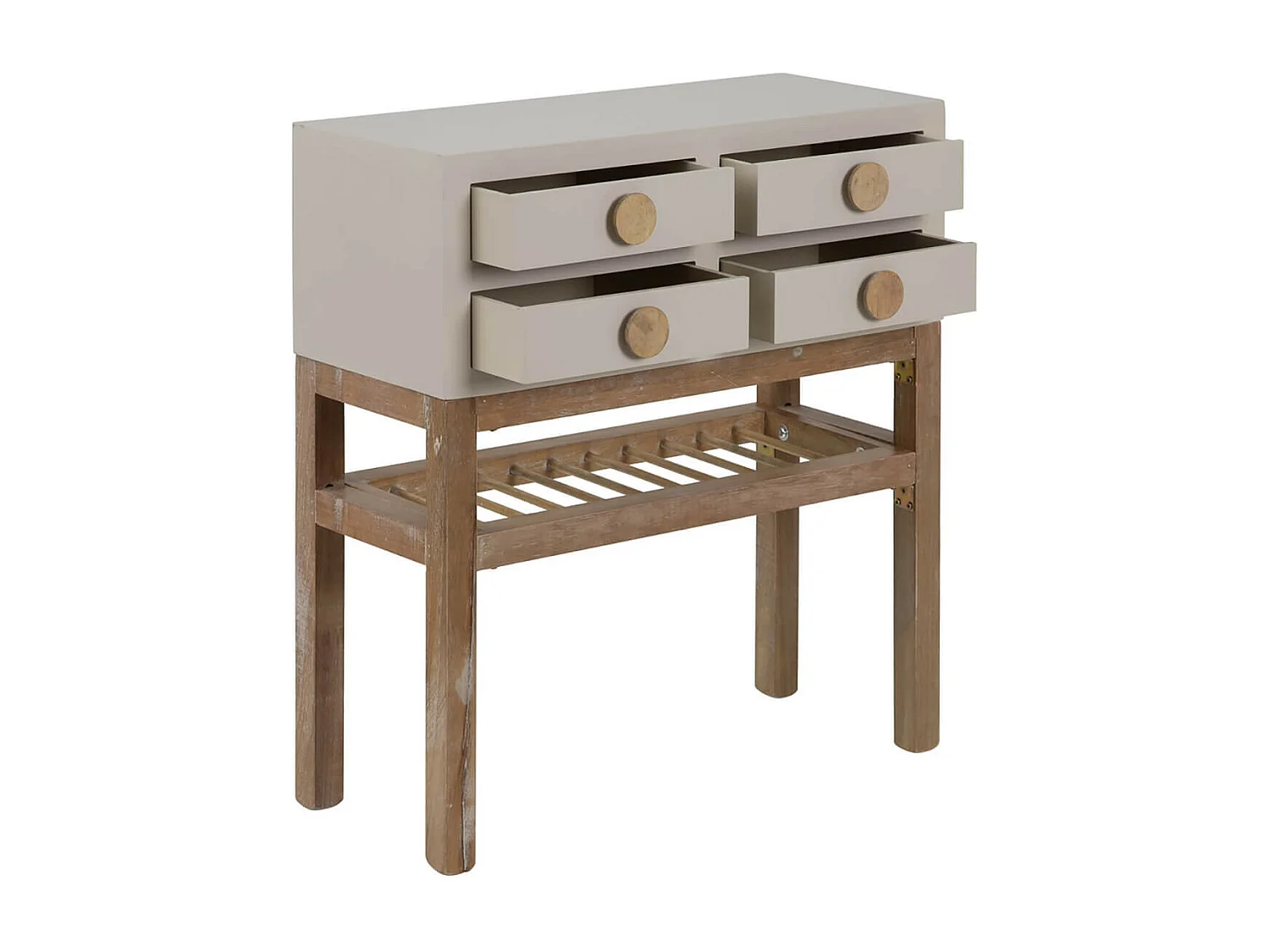 MYSTIC - Meuble Rangement 4 Tiroirs en Paulownia et MDF