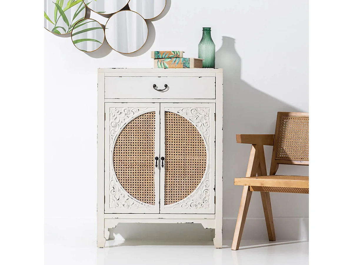 RONY - Meuble d'Entrée 2 Portes 1 Tiroir Finition Cannage