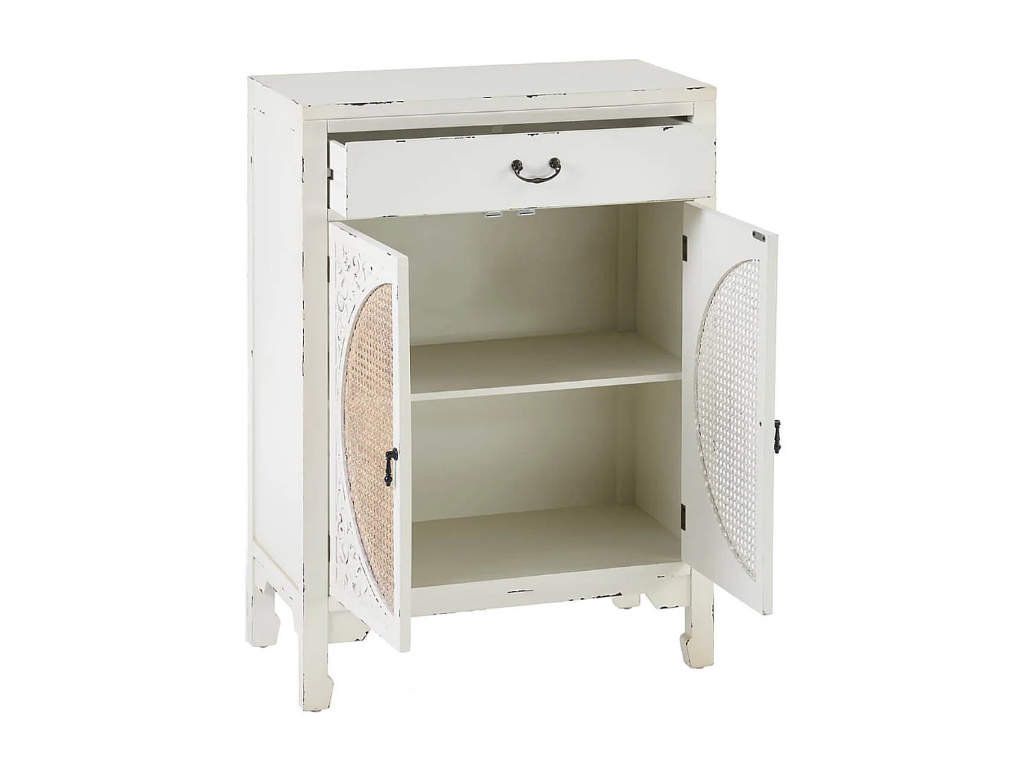 RONY - Meuble d'Entrée 2 Portes 1 Tiroir Finition Cannage