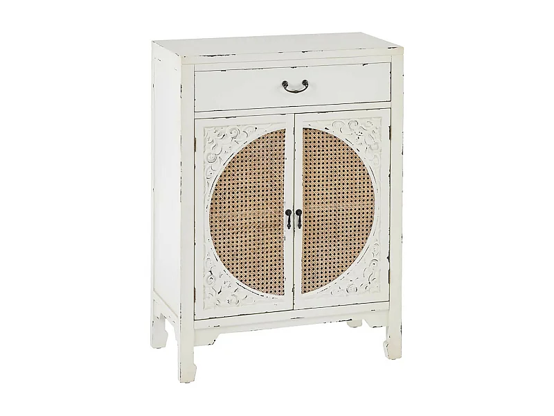 RONY - Meuble d'Entrée 2 Portes 1 Tiroir Finition Cannage