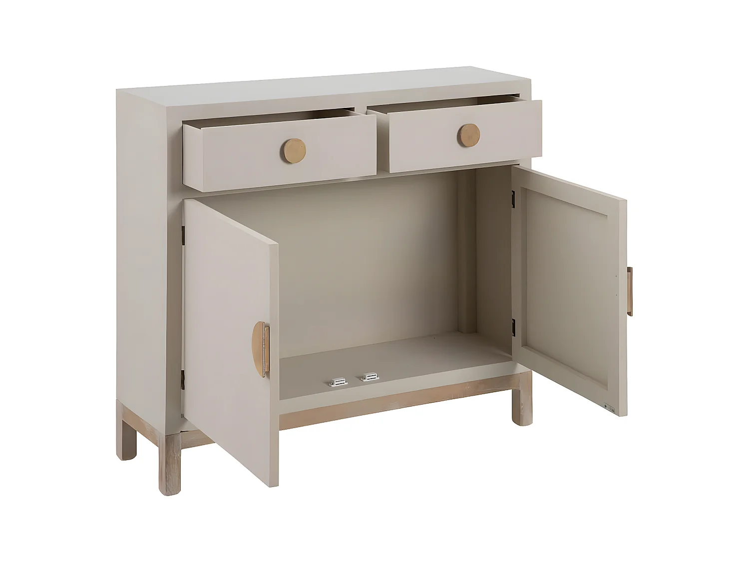 MYSTIC - Meuble Rangement 2 Portes 2 Tiroirs en Paulownia et MDF