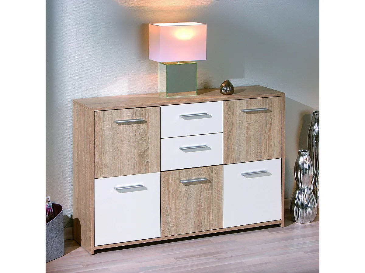 LIST - Buffet 5 Portes 2 Tiroirs Aspect Bois