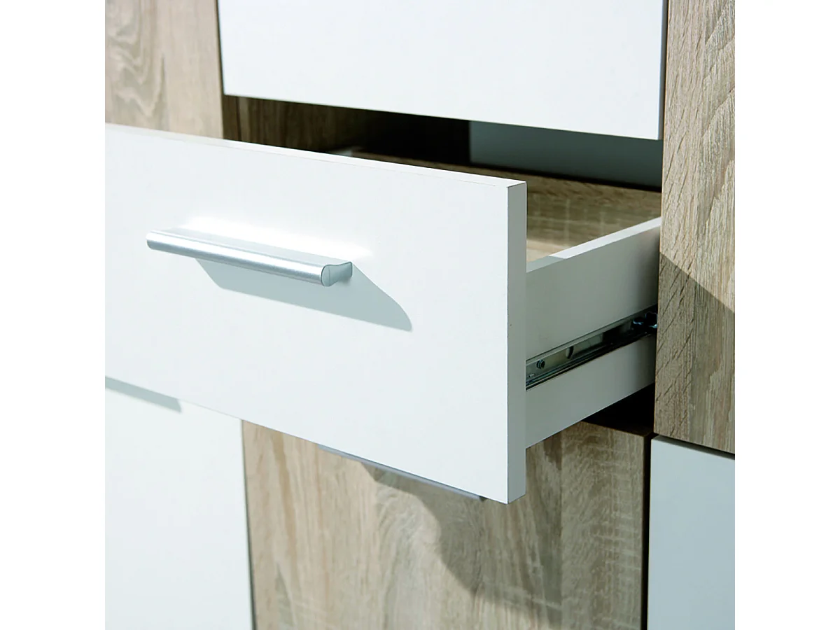 LIST - Buffet 5 Portes 2 Tiroirs Aspect Bois