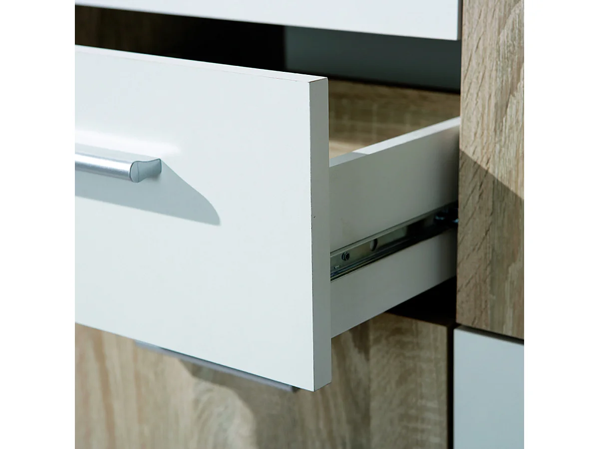 LIST - Buffet 5 Portes 2 Tiroirs Aspect Bois