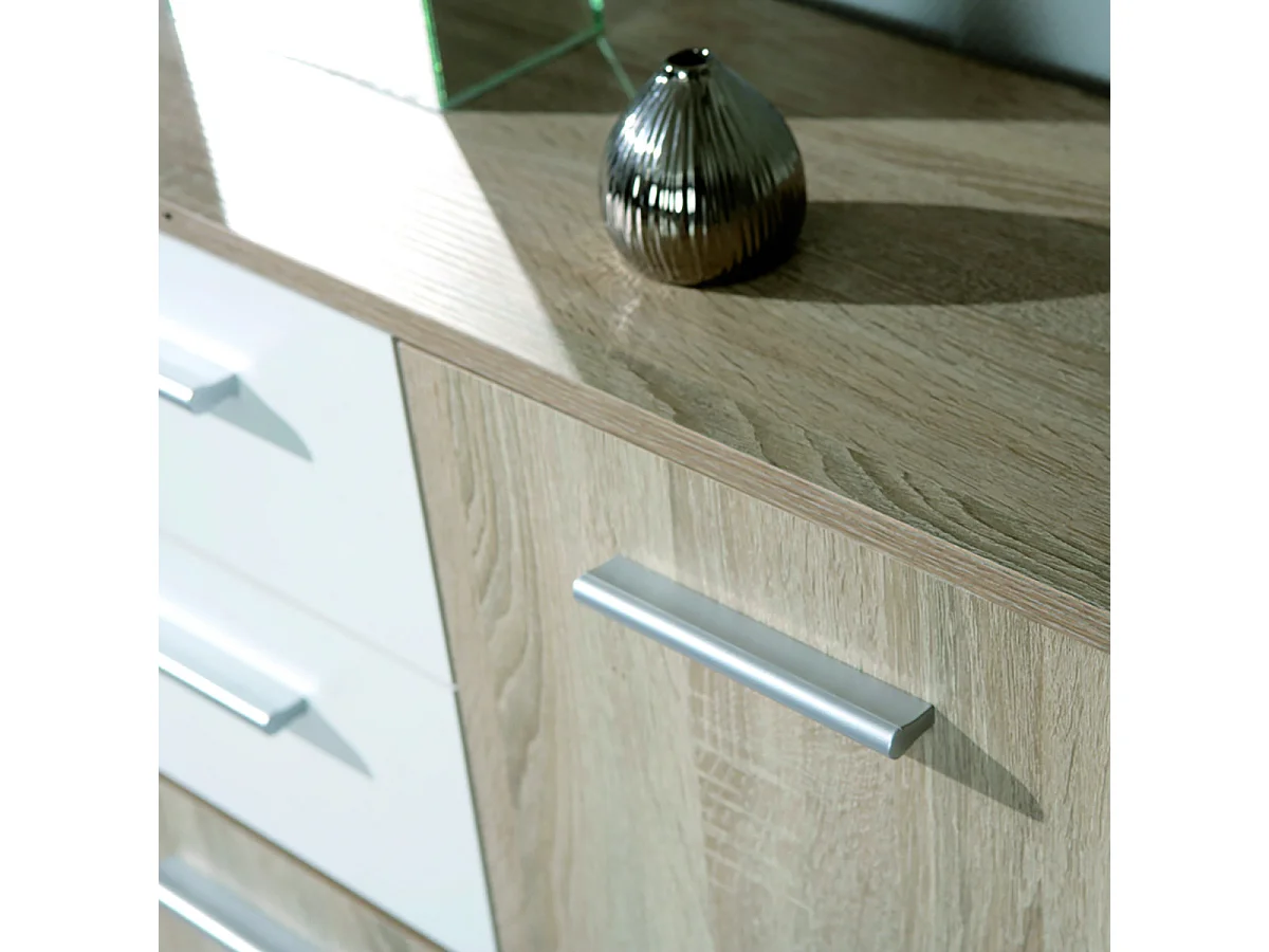 LIST - Buffet 5 Portes 2 Tiroirs Aspect Bois