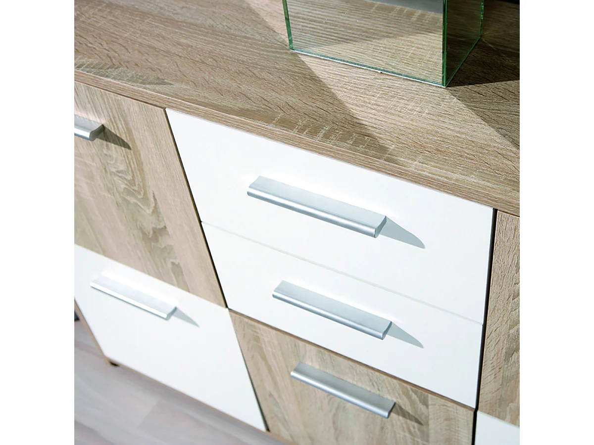 LIST - Buffet 5 Portes 2 Tiroirs Aspect Bois