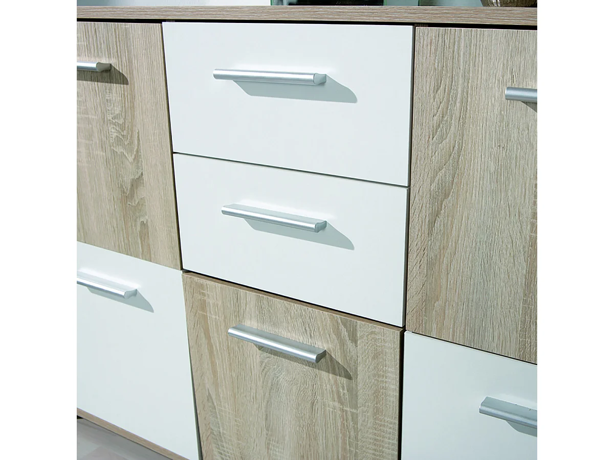 LIST - Buffet 5 Portes 2 Tiroirs Aspect Bois